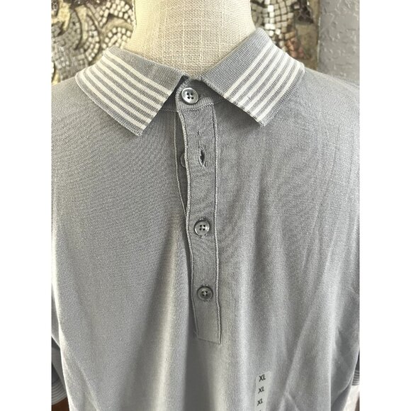 Murano Collezione Mens XL Polo Shirt Gray Striped Collar - Picture 2 of 7